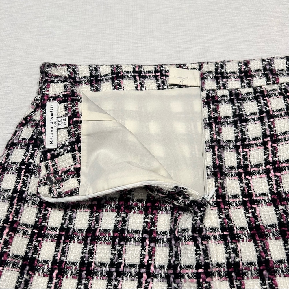 Anthropologie‎ Maison D' Amelie Paris Skirt size 10 White/Black/Pink Tweed - Picture 6 of 8